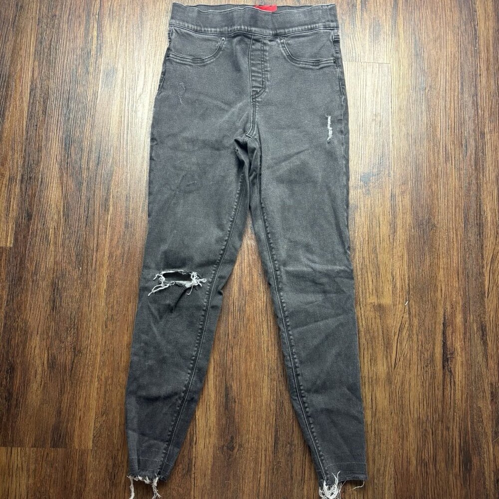 SPANX Skinny Pull On Jeans Black Destroyed Raw Hem Women’s Size Medium